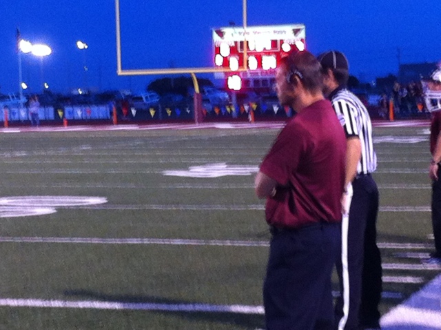 Eudora coach Kevin Kopecky studies the defense as his team tries to hang onto a 8-7 lead before halftime. 